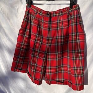 Signature Vintage “…USA” Red Tartan High Waisted Cuffed Wool  Plaid Shorts